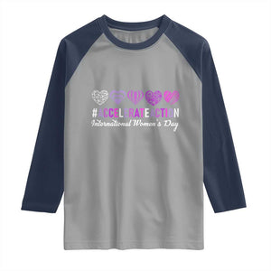 International Women's Day 2025 Raglan Shirt Accelerate Action IWD 8 March TS11 Sport Gray Navy Print Your Wear