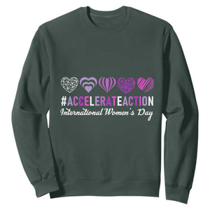 International Women's Day 2025 Sweatshirt Accelerate Action IWD 8 March TS11 Dark Forest Green Print Your Wear