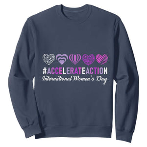 International Women's Day 2025 Sweatshirt Accelerate Action IWD 8 March TS11 Navy Print Your Wear