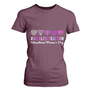 International Women's Day 2025 T Shirt For Women Accelerate Action IWD 8 March TS11 Maroon Print Your Wear