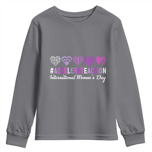 International Women's Day 2025 Youth Sweatshirt Accelerate Action IWD 8 March TS11 Charcoal Print Your Wear