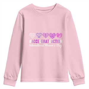 International Women's Day 2025 Youth Sweatshirt Accelerate Action IWD 8 March TS11 Light Pink Print Your Wear