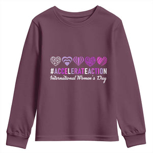 International Women's Day 2025 Youth Sweatshirt Accelerate Action IWD 8 March TS11 Maroon Print Your Wear