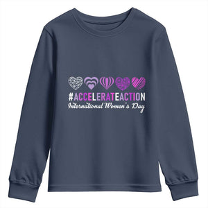 International Women's Day 2025 Youth Sweatshirt Accelerate Action IWD 8 March TS11 Navy Print Your Wear