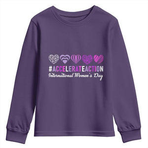 International Women's Day 2025 Youth Sweatshirt Accelerate Action IWD 8 March TS11 Purple Print Your Wear