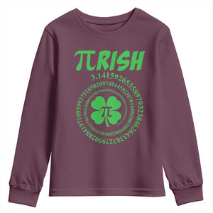 Funny St Patricks Day Pi Symbol Lover Youth Sweatshirt Pirish 3,14 Pi Number Shamrock TS11 Maroon Print Your Wear