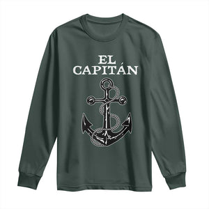 El Capitan Boating Captain Long Sleeve Shirt Funny Boat Sailing Vintage Anchor TS11 Dark Forest Green Print Your Wear