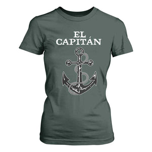 El Capitan Boating Captain T Shirt For Women Funny Boat Sailing Vintage Anchor TS11 Dark Forest Green Print Your Wear