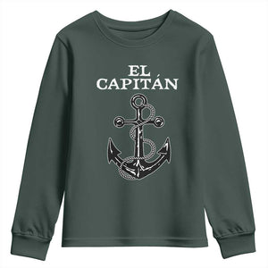 El Capitan Boating Captain Youth Sweatshirt Funny Boat Sailing Vintage Anchor TS11 Dark Forest Green Print Your Wear