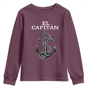 El Capitan Boating Captain Youth Sweatshirt Funny Boat Sailing Vintage Anchor TS11 Maroon Print Your Wear