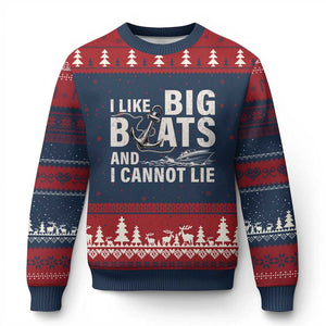 I Like Big Boats And I Cannot Lie Ugly Christmas Sweater Funny Boating Cruise Ship TS11 Navy Red Print Your Wear