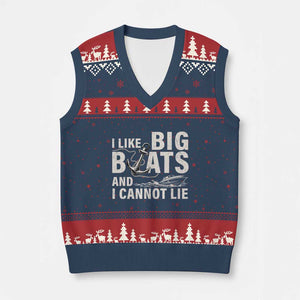 I Like Big Boats And I Cannot Lie V-Neck Knit Sweater Vest Funny Boating Cruise Ship TS11 Navy Red Print Your Wear