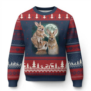 Funny Three Bunny Moon Humorous Rabbit Meme Ugly Christmas Sweater TS11 Navy Red Print Your Wear