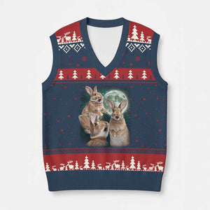 Funny Three Bunny Moon Humorous Rabbit Meme V-Neck Knit Sweater Vest TS11 Navy Red Print Your Wear