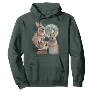 Funny Three Bunny Moon Humorous Rabbit Meme Hoodie TS11 Dark Forest Green Print Your Wear