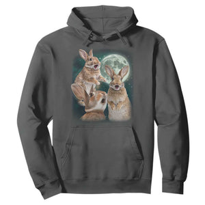 Funny Three Bunny Moon Humorous Rabbit Meme Hoodie TS11 Dark Heather Print Your Wear