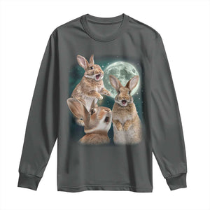 Funny Three Bunny Moon Humorous Rabbit Meme Long Sleeve Shirt TS11 Dark Heather Print Your Wear