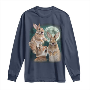 Funny Three Bunny Moon Humorous Rabbit Meme Long Sleeve Shirt TS11 Navy Print Your Wear