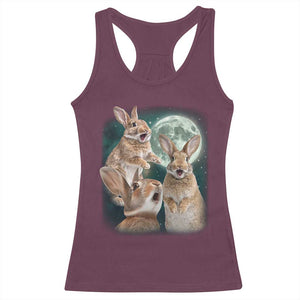 Funny Three Bunny Moon Humorous Rabbit Meme Racerback Tank Top TS11 Maroon Print Your Wear