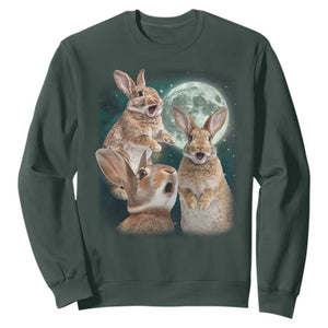 Funny Three Bunny Moon Humorous Rabbit Meme Sweatshirt TS11 Dark Forest Green Print Your Wear