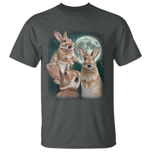 Funny Three Bunny Moon Humorous Rabbit Meme T Shirt TS11 Dark Heather Print Your Wear