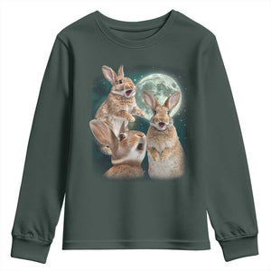 Funny Three Bunny Moon Humorous Rabbit Meme Youth Sweatshirt TS11 Dark Forest Green Print Your Wear