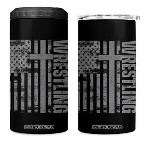 Wrestling Christian Vintage Patriotic American Flag 4 in 1 Can Cooler Tumbler TS11 One Size: 16 oz Black Print Your Wear