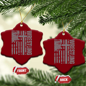 Wrestling Christian Vintage Patriotic American Flag Ceramic Ornament TS11 Print Your Wear