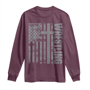 Wrestling Christian Vintage Patriotic American Flag Long Sleeve Shirt TS11 Maroon Print Your Wear