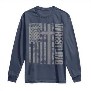 Wrestling Christian Vintage Patriotic American Flag Long Sleeve Shirt TS11 Navy Print Your Wear
