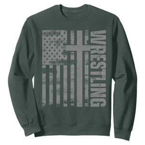 Wrestling Christian Vintage Patriotic American Flag Sweatshirt TS11 Dark Forest Green Print Your Wear