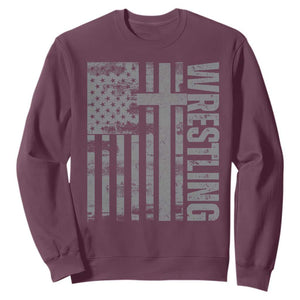 Wrestling Christian Vintage Patriotic American Flag Sweatshirt TS11 Maroon Print Your Wear