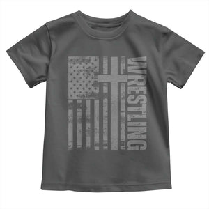 Wrestling Christian Vintage Patriotic American Flag Toddler T Shirt TS11 Dark Heather Print Your Wear