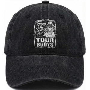 Show Me Your Bouys Washed Cotton Baseball Cap Funny Pontoon Boat Captain TS11 Washed Cap Universal Fit Black Print Your Wear