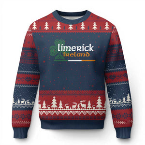 Limerick Ireland Ugly Christmas Sweater Irish City Souvenir St Patricks Day Celtic Shamrock TS11 Navy Red Print Your Wear