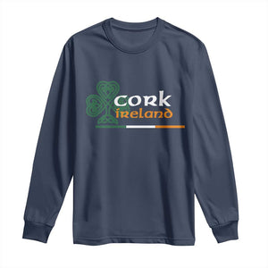 Cork Ireland Long Sleeve Shirt Irish City Souvenir St Patricks Day Celtic Shamrock TS11 Navy Print Your Wear