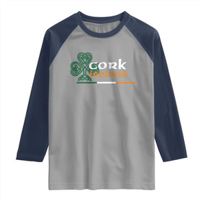 Cork Ireland Raglan Shirt Irish City Souvenir St Patricks Day Celtic Shamrock TS11 Sport Gray Navy Print Your Wear