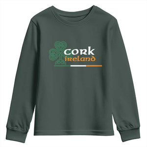 Cork Ireland Youth Sweatshirt Irish City Souvenir St Patricks Day Celtic Shamrock TS11 Dark Forest Green Print Your Wear