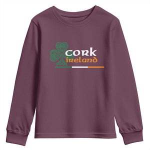 Cork Ireland Youth Sweatshirt Irish City Souvenir St Patricks Day Celtic Shamrock TS11 Maroon Print Your Wear