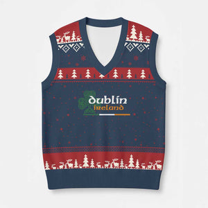 Dublin Ireland V-Neck Knit Sweater Vest Irish City Souvenir St Patricks Day Celtic Shamrock TS11 Navy Red Print Your Wear