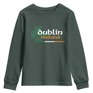 Dublin Ireland Youth Sweatshirt Irish City Souvenir St Patricks Day Celtic Shamrock TS11 Dark Forest Green Print Your Wear