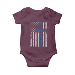 God Family Duke Baby Onesie Blue Game Day Vintage American Flag TS11 Maroon Print Your Wear