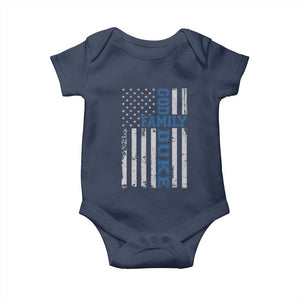 God Family Duke Baby Onesie Blue Game Day Vintage American Flag TS11 Navy Print Your Wear