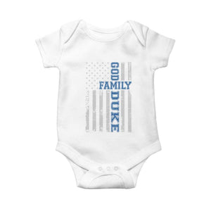 God Family Duke Baby Onesie Blue Game Day Vintage American Flag TS11 White Print Your Wear
