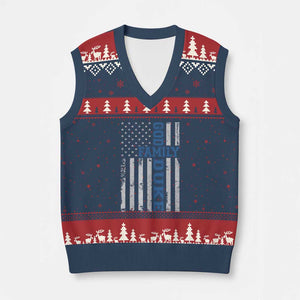 God Family Duke V-Neck Knit Sweater Vest Blue Game Day Vintage American Flag TS11 Navy Red Print Your Wear