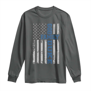 God Family Duke Long Sleeve Shirt Blue Game Day Vintage American Flag TS11 Dark Heather Print Your Wear