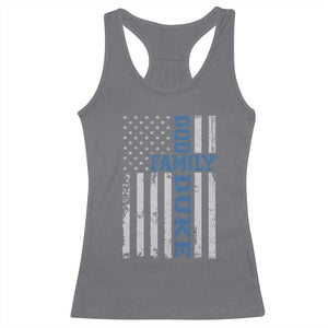 God Family Duke Racerback Tank Top Blue Game Day Vintage American Flag TS11 Charcoal Print Your Wear