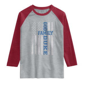 God Family Duke Raglan Shirt Blue Game Day Vintage American Flag TS11 Heather Gray Heather Red Print Your Wear