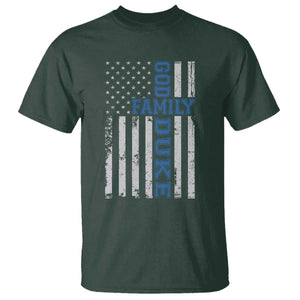 God Family Duke T Shirt Blue Game Day Vintage American Flag TS11 Dark Forest Green Print Your Wear