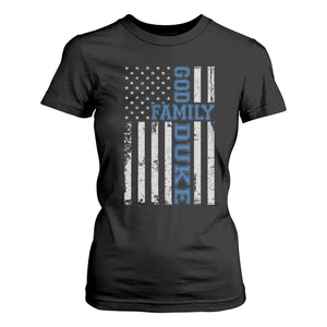 God Family Duke T Shirt For Women Blue Game Day Vintage American Flag TS11 Black Print Your Wear
